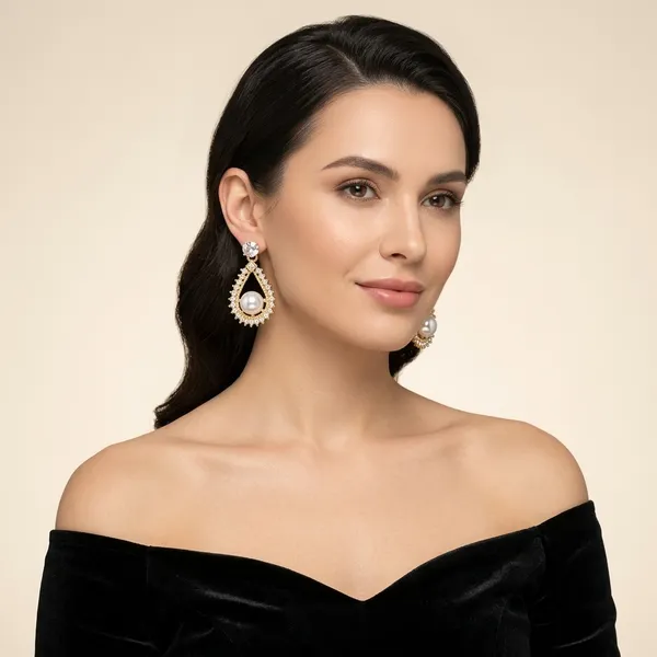 Gold_Toned_Pearl_Teardrop_Earrings_For_Women