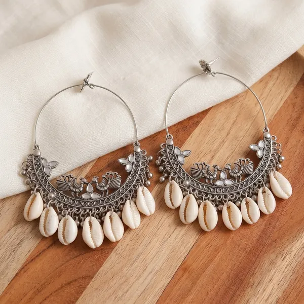 Silver_Oxidized_Cowrie_Shell_Hoop_Earrings_For_Women