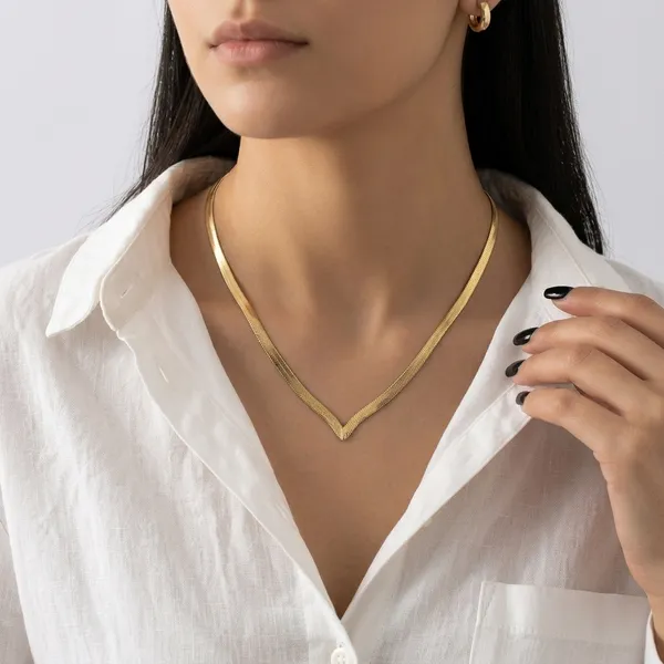 Gold_Toned_Herringbone_Chain_Necklace_For_Women