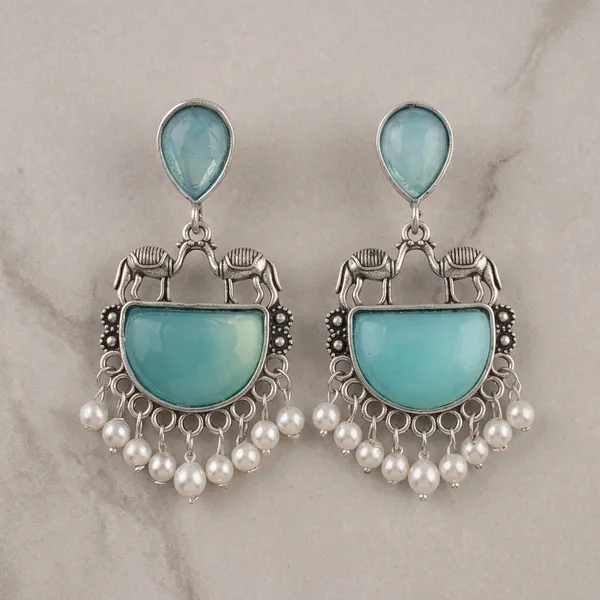 Turquoise_Oxidised_Silver_Elephant_Pearl_Drop_Earrings_For_Women