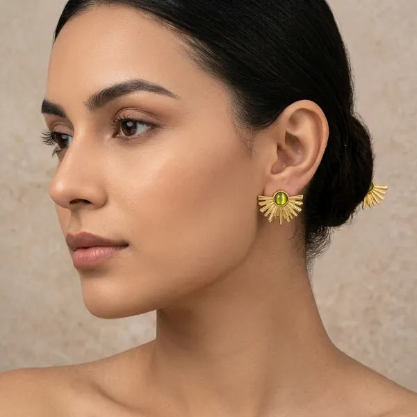Gold_Sunburst_Green_Stone_Stud_Earrings_For_Women