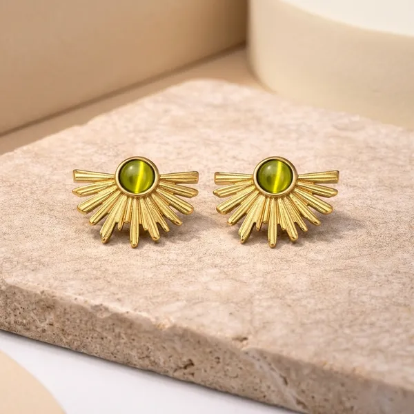Gold_Sunburst_Green_Stone_Stud_Earrings_For_Women