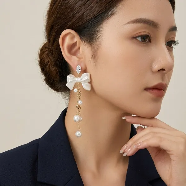White_Pearl_Bow_Drop_Earrings_For_Women