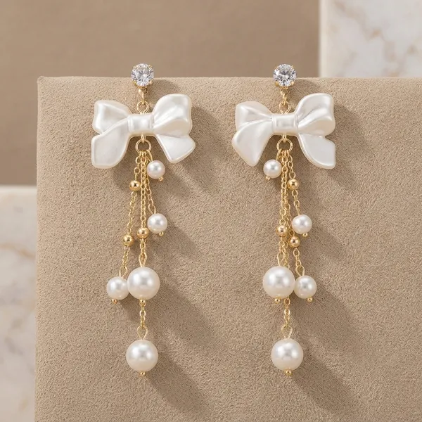 White_Pearl_Bow_Drop_Earrings_For_Women