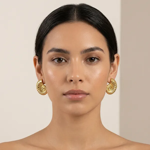 Gold_Toned_Nautilus_Shell_Stud_Earrings_For_Women