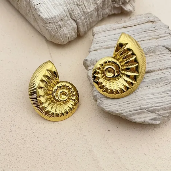 Gold_Toned_Nautilus_Shell_Stud_Earrings_For_Women