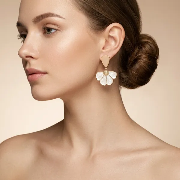 White_Floral_Gold_Toned_Enamel_Drop_Earrings_For_Women