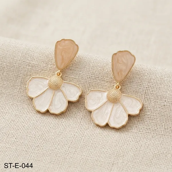 White_Floral_Gold_Toned_Enamel_Drop_Earrings_For_Women