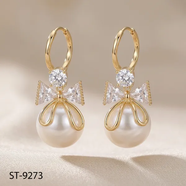 Gold_Toned_Bow_Pearl_Drop_Earrings_For_Women