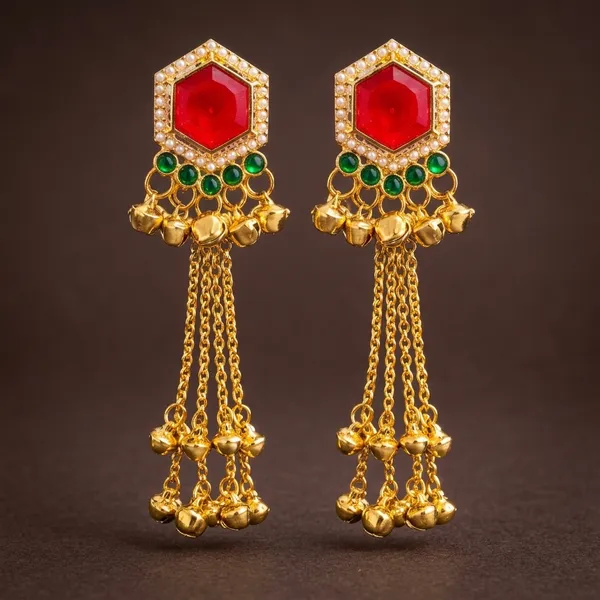 Gold_Toned_Red_Kundan_Jhumka_Tassel_Earrings_For_Women