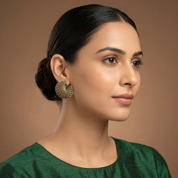 Antique_Gold_Oxidized_Shell_Design_Stud_Earrings_For_Women