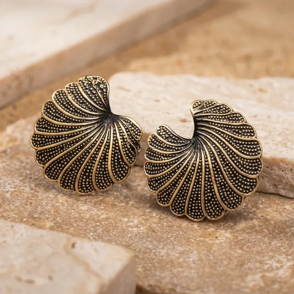Antique_Gold_Oxidized_Shell_Design_Stud_Earrings_For_Women