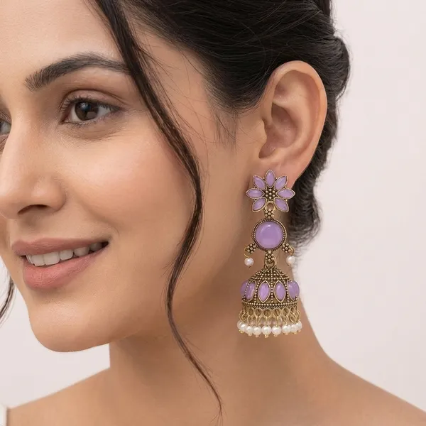 Purple_Antique_Gold_Floral_Jhumka_Earrings_For_Women