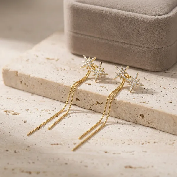 Gold_Star_Studded_Tassel_Drop_Earrings_For_Women