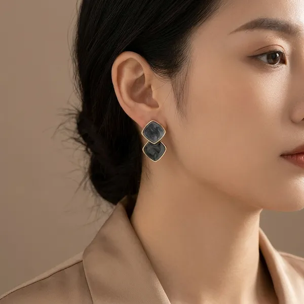 Grey_And_Black_Enamel_Geometric_Stud_Earrings_For_Women