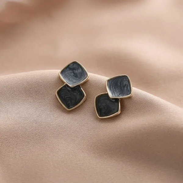 Grey_And_Black_Enamel_Geometric_Stud_Earrings_For_Women