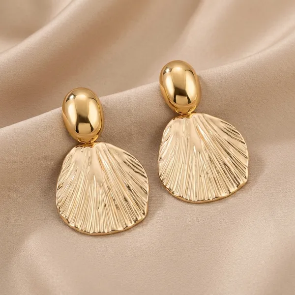 Gold_Toned_Oval_Top_Shell_Design_Drop_Earrings_For_Women