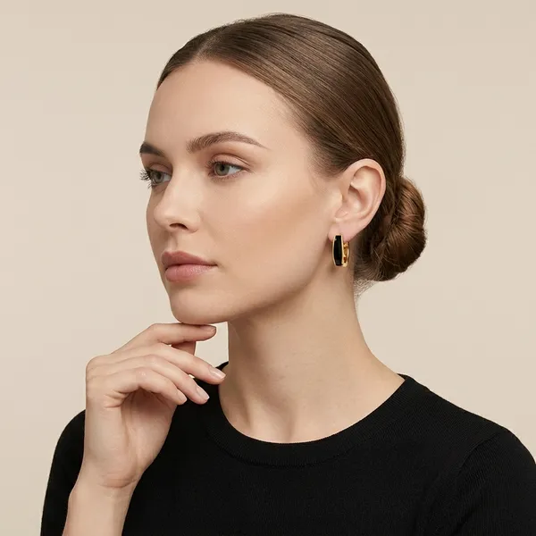 Gold_Toned_Black_Enamel_Huggie_Hoop_Earrings_For_Women