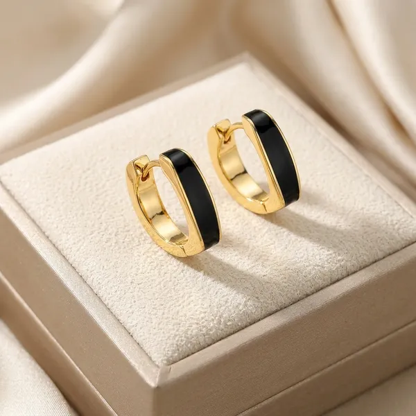 Gold_Toned_Black_Enamel_Huggie_Hoop_Earrings_For_Women