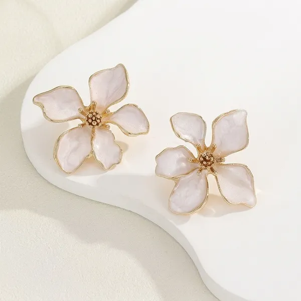 White_Enamel_Floral_Gold_Toned_Stud_Earrings_For_Women
