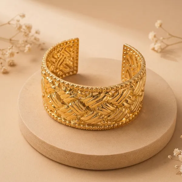 Gold_Toned_Woven_Textured_Wide_Cuff_Bangle_For_Women