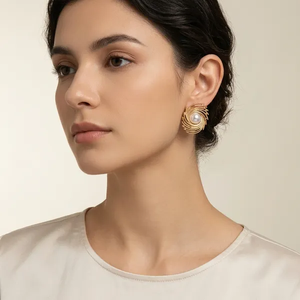Gold_Toned_Swirl_Pearl_Stud_Earrings_For_Women