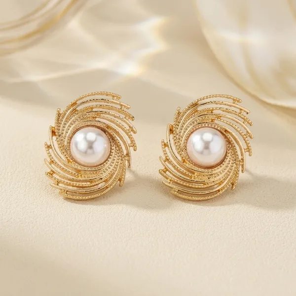 Gold_Toned_Swirl_Pearl_Stud_Earrings_For_Women