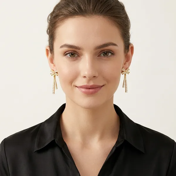 Gold_Toned_Bow_Design_Dangle_Earrings_For_Women