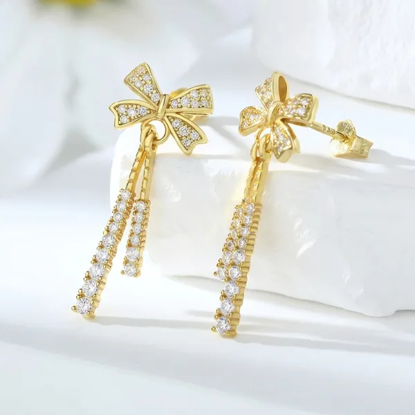 Gold_Toned_Bow_Design_Dangle_Earrings_For_Women