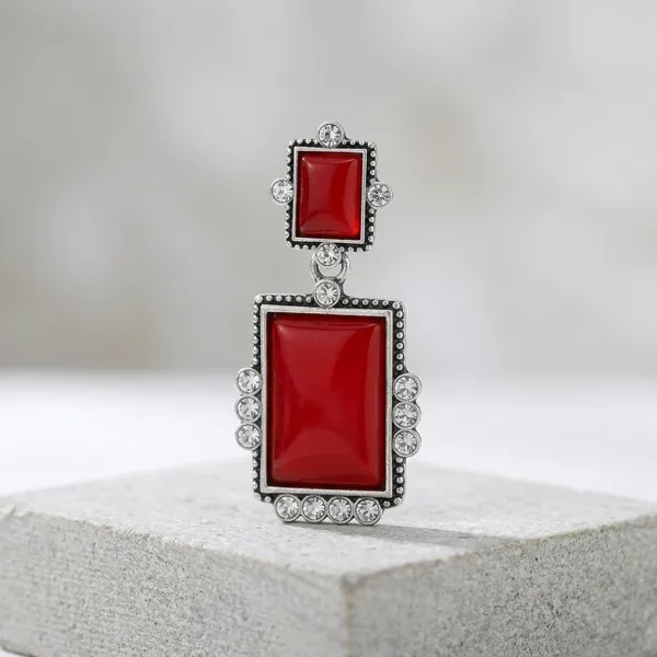 Red_Stone_Silver_Oxidized_Rectangular_Drop_Earrings_For_Women