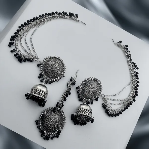Oxidized_Silver_Black_Beaded_Jhumka_Necklace_Earring_Set