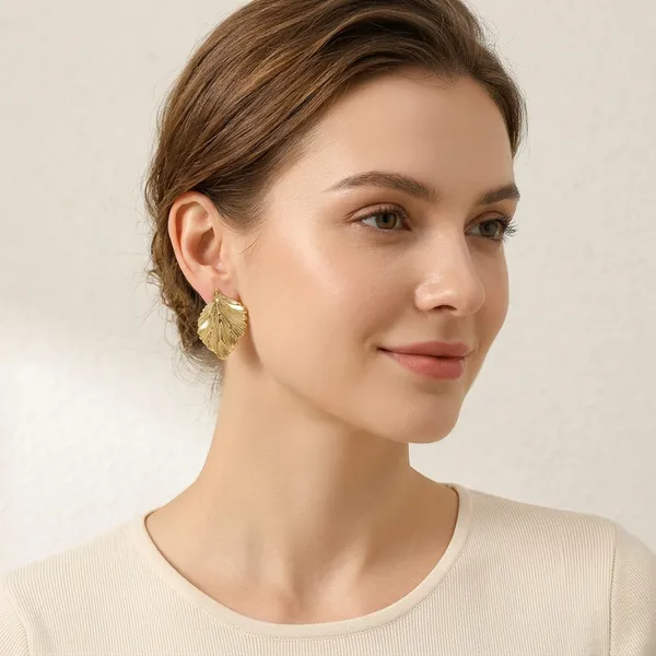 Gold_Toned_Leaf_Design_Stud_Earrings_For_Women