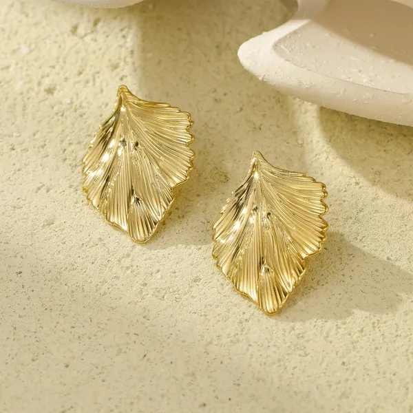Gold_Toned_Leaf_Design_Stud_Earrings_For_Women