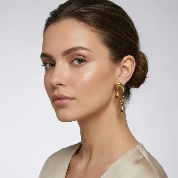Gold_Toned_Molten_Drip_Design_Stud_Earrings_For_Women