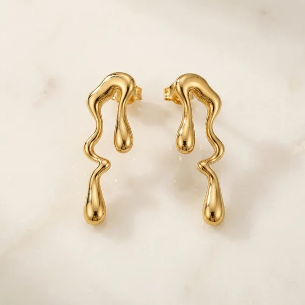 Gold_Toned_Molten_Drip_Design_Stud_Earrings_For_Women