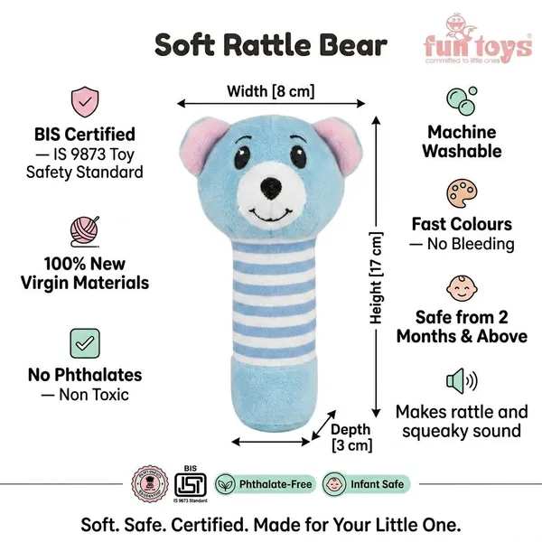 FunToys_Plush_Bear_Rattle_For_Kids