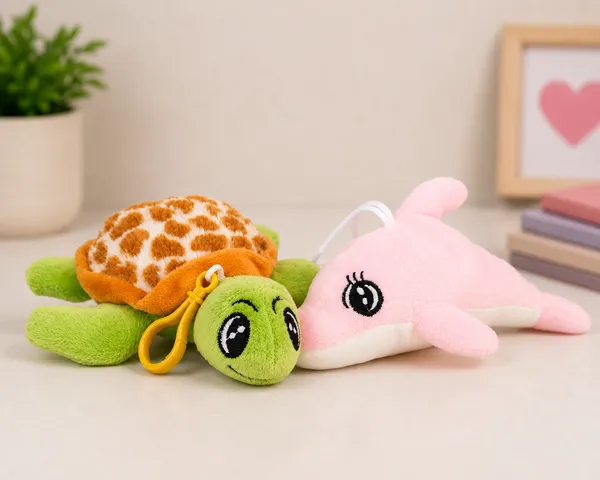 FunToys_Plush_Turtle_Bag_Charm_And_Plush_Dolphin_Toy_For_Kids_Pack_Of_2