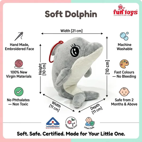 FunToys_Plush_Duck_Keychain_And_Plush_Dolphin_Toy_For_Kids_Pack_Of_2