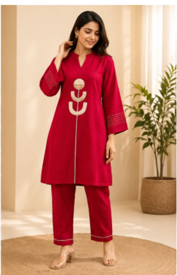 Red_Cotton_Embroidered_Straight_Kurta_For_Women