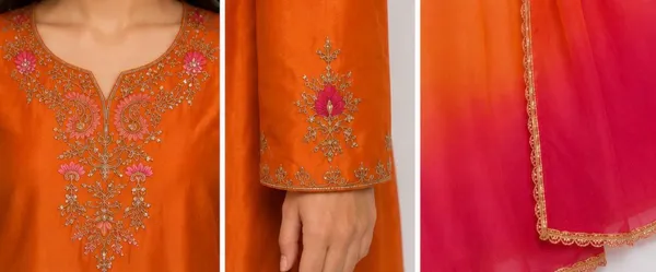 Orange_Silk_Embroidered_Sequin_Work_Ethnic_Kurti_Set_For_Women