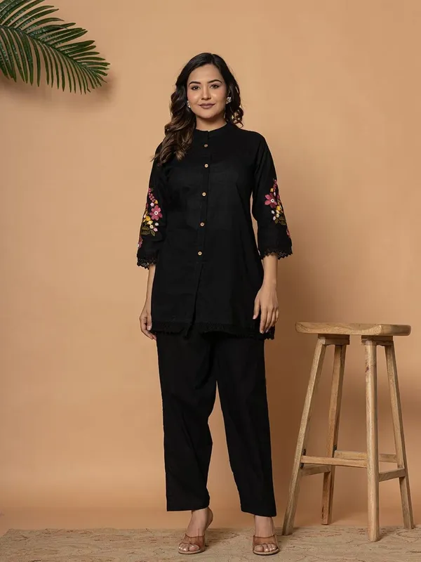 Black_Cotton_Floral_Embroidered_Button_Down_Co-ord_Set_For_Women