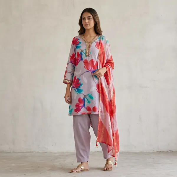 Lavender_Floral_Print_Embellished_Kurti_Set_For_Women