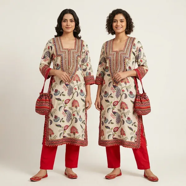 Cream_Cotton_Floral_Print_Embroidered_Ethnic_Kurti_For_Women