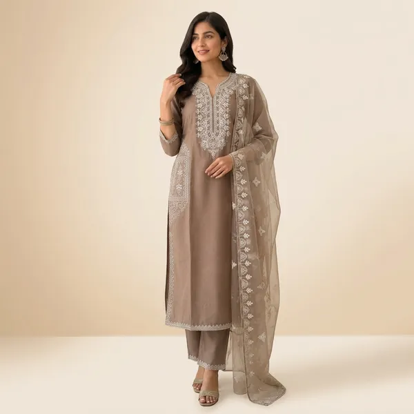 Brown_Cotton_Embroidered_Straight_Kurti_Set_For_Women