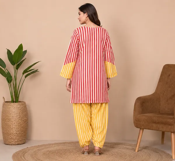 Red_And_Yellow_Striped_Embroidered_Cotton_Kurta_For_Women