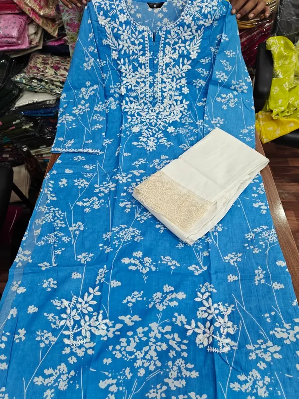 Blue_Cotton_Floral_Embroidered_Straight_Kurti_Set_For_Women