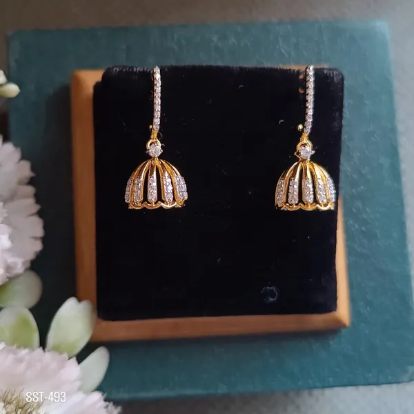 Silvering_Kusum_Jhumka_Earrings_Authentic_925_Sterling_Silver_•_22_Carat_Gold_Plated_•_5A_Elite_CZ_•_Diamond_Setting