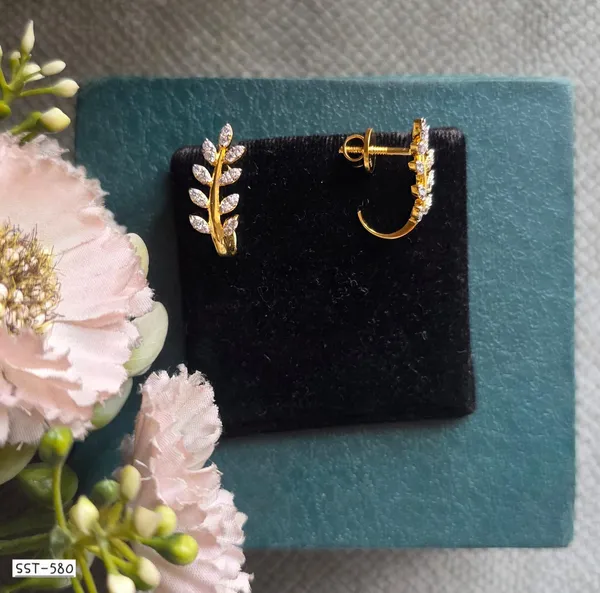 Silvering_Whispering_Leaves_Earrings_:_Authentic_925_Sterling_Silver_•_22_Carat_Gold_Plated_•_5A_Elite_CZ_•_Diamond_Setting