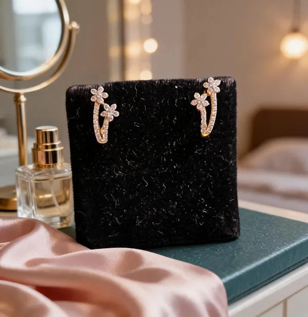 Silvering_Wildflower_Vine_Earrings_:_Authentic_925_Sterling_Silver_•_22_Carat_Gold_Plated_•_5A_Elite_CZ_•_Diamond_Setting
