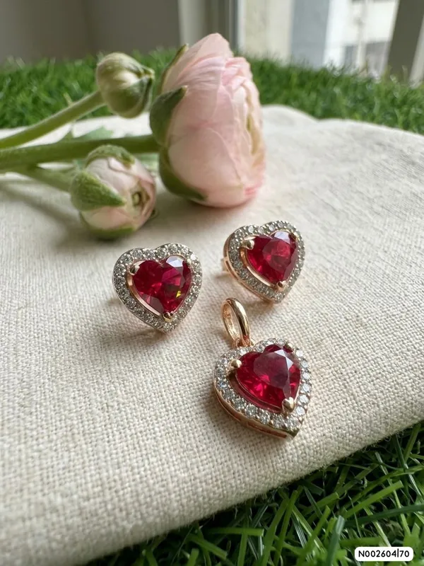 Silvering_Ruby_Heart_Halo_Pendant_Set_Authentic_925_Sterling_Silver_•_22_Carat_Gold_Plated_•_5A_Elite_CZ_•_Diamond_Setting